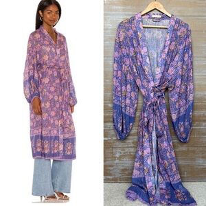 Spell Juniper Wrap Duster Kimono Purple Boho Summer Metallic Floral Womens M/L